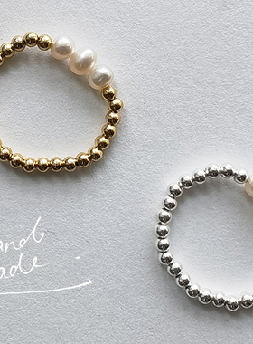 de02天然淡水珍珠银珠戒指环尾戒