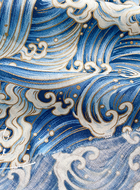 蓝色和风DIY衣服布料面料布头