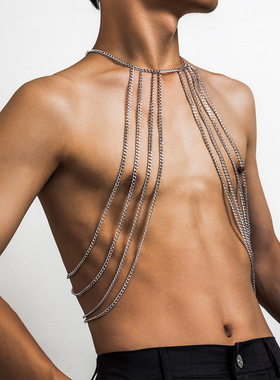 欧美男士身体多层金属链条