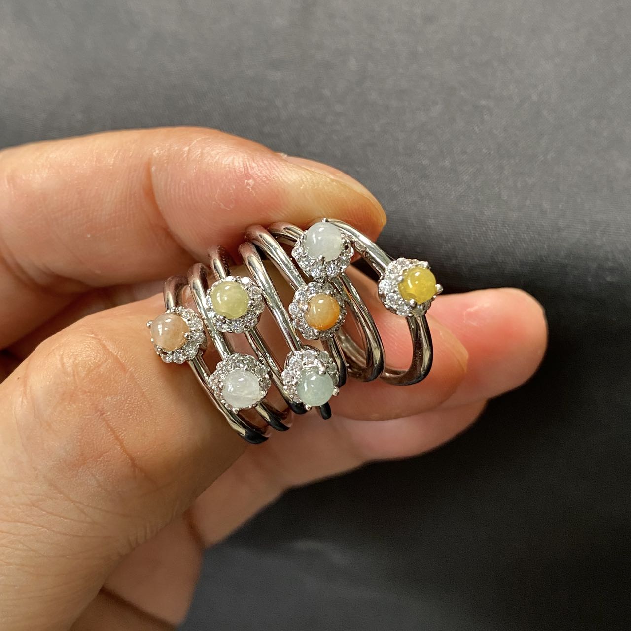 Natural Burmese Jadeite Ball Open Ring