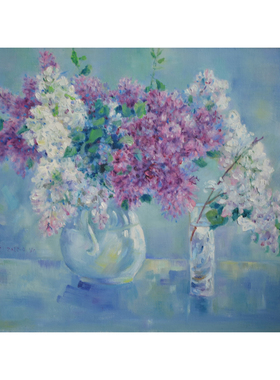 现代简约手绘花卉自制油画作品新中式装饰壁画欧式客餐厅玄关拍卖