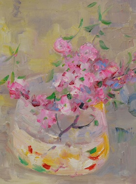 丁香花卉轻奢背景墙过道手绘油画