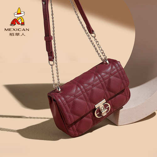 稻草人斜挎包女2026新款小香风包包通勤小方包高级菱格单肩链条包 - 图0