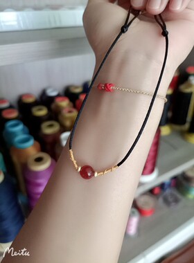 情人节红绳手链编织黑曜石紫水晶红玛瑙项链相思豆抖音同款包邮