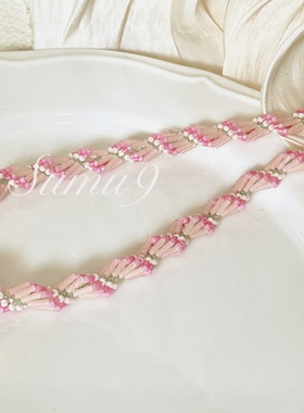 Sumu9自制小众螺旋渐变粉绿百搭进口串珠手链米珠手工项链春夏