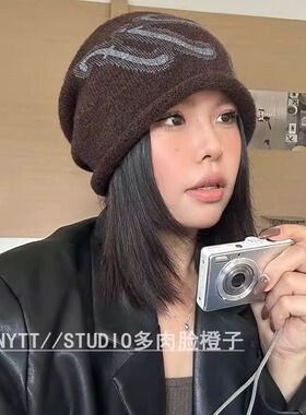 【橙子家】52-61头围方圆脸显脸小冷帽针织堆堆帽韩版慵懒秋新款
