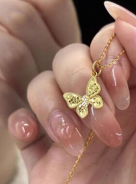 同款铜】蝴蝶镶真金【轻奢微风周家ins可爱电镀奢华项链吊坠锆石