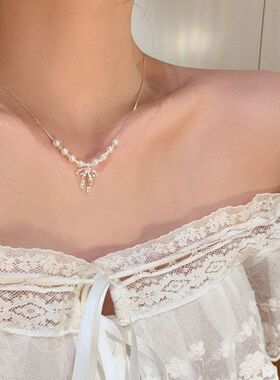 链抖音网红蝴蝶结百搭蕾丝锁骨