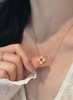 清新小红书拉丝女小ins网红风批发项链四叶草新款甜美双面直播