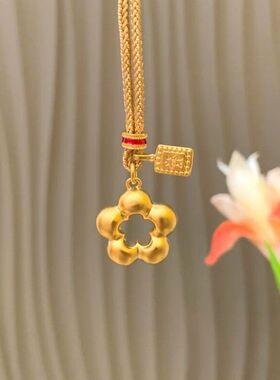 新中式小花发财】女项链吊坠轻奢高级感花花朵毛衣链招财新款【