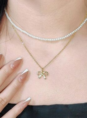 金轻奢链送项链18K镀金复古蝴蝶结女高级感锁骨在逃公主磨砂女友