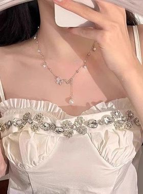 骨项链女纯银999配饰锁骨链首饰珍珠高级感轻奢小众项坠装饰毛衣