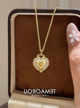项链感吊坠闪钻千金爱心金色女