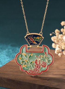 汉服供货直播中国风配饰珐琅复古项链锁典雅旗袍女挂件冷工艺平安