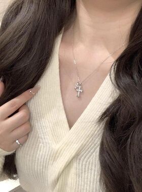 百搭复古美式女双项链链甜酷镶