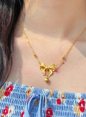 蝴蝶结女钢黄金项链网红超锁骨气质在逃公主钛逼真链