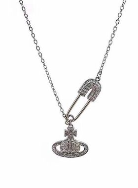 学生钛高级链掉色别针项链钢ins