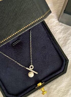 气质百分比女仿设计百搭符号不锈钢小众珍珠批发项链链锆石锁骨