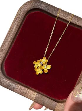 文艺饰品项链桂花设计花朵女拉丝