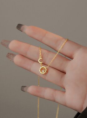 设计感女轻项链不锈钢锁骨奢小众日月月亮2025太阳年锆石链新款潮