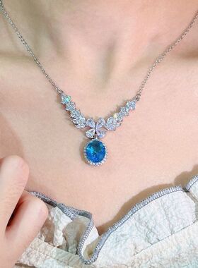 项链翅膀海蓝宝仿真吊坠天使轻奢