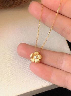 花朵锆石高级感拉丝颈链甜美百搭