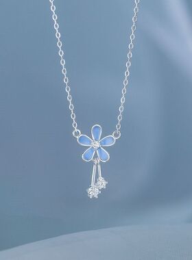 流苏蓝色风轻奢锁骨百搭花朵女