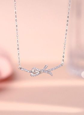 足银999锆石小众蝴蝶结气质项链