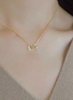 珍珠感颈链女式天鹅双水晶时尚