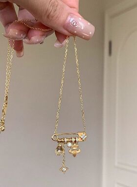 星芒中古项链鸢尾花一件别针链