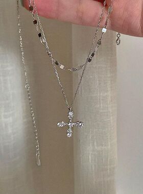 链锁简约红戴十字架轻双新款锁骨