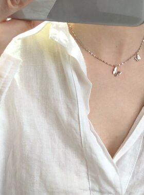 链甜cool项链s925蝴蝶潮颈链纯银