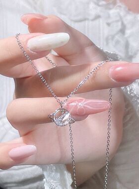 女小众星星锆石新款环绕不锈钢简约链星球锁骨同款吊坠项链网红潮