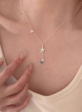 系项链海星珍珠贝壳ins甜美清新蓝色流苏链锁骨