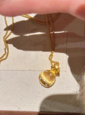 项链链拉丝钱袋子新中式镶钻沙金