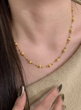 仿金轻奢璀璨蹦迪链锁骨串珠猫