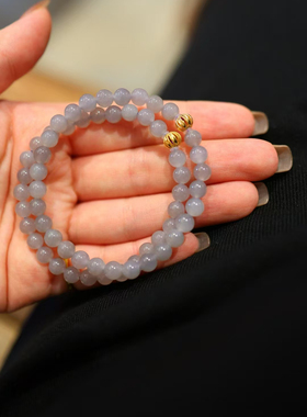 天然烟紫灰和田玉 6mm 配件18k金女款手链手串送姐妹女友生日礼物