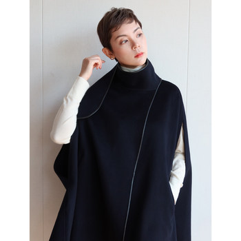 deebydwang cashmere wool cape coat ການອອກແບບໃຫມ່ຂອງແມ່ຍິງ sheepskin edged woolen coat