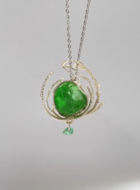 猫眼石原石项链创意原创小众纯手工绕线吊坠女挂坠锁骨链毛衣链