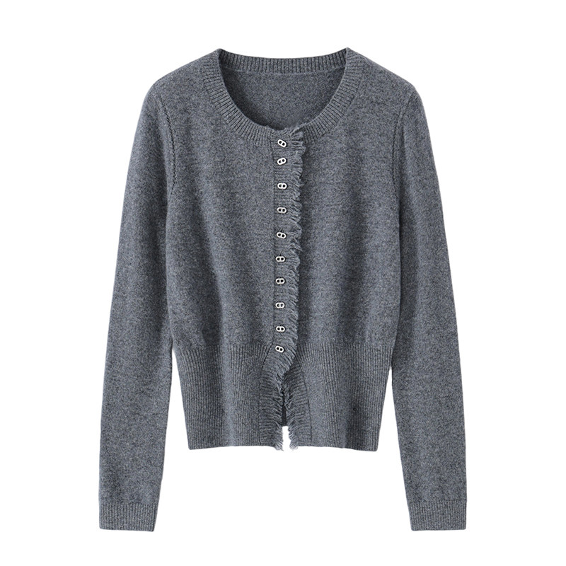 100%纯山羊绒针织圆领开衫女小香风毛边外套上衣百搭羊绒衫打底衫,淘宝优惠券,粉丝福利购,淘宝优惠卷