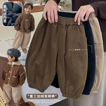 Son Ensemble Boy Girl Double Layer Plus Suede Pants Heavy Work Embroidery Light Cage Pants 2023 Winter Korean version Children Harun pants thick