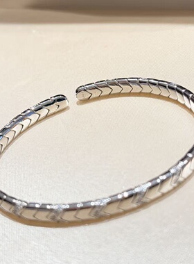 轻奢s925纯银 蛇型开口手镯弹簧银不变形中古风vingtage感白金