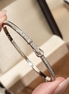 轻奢通体s925纯银满钻感皮带扣手镯镀铑轻奢百搭手环