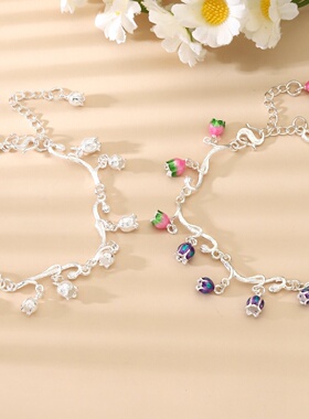 轻奢99足银花丝多铃兰花手链珐琅小众百搭手链爆款情人节礼物七夕