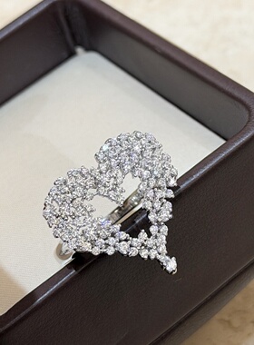 轻奢s925纯银 满天星星空顶镂空大号爱心戒指感爆闪满钻