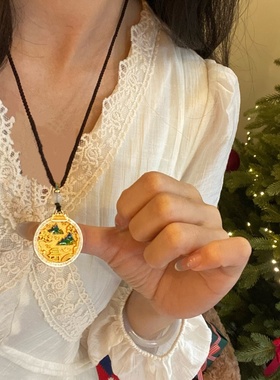 足银999.9宫廷风中式珐琅彩千里江山图项绳吊坠 纯银轻奢套链项链