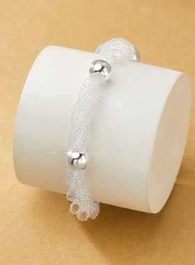 设计师意大利S925银三条网链包光珠手链