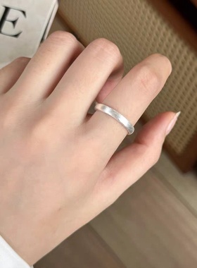设计师925纯银拉丝磨砂素圈戒指女轻奢小众极简设计细圈开口指环