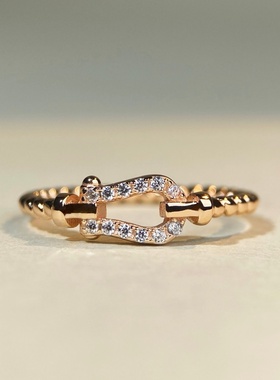 925纯银马蹄戒指女镀18k金珠珠戒指女简约百搭锆石高碳钻戒指