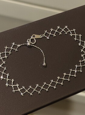 S925纯银 交叉蕾丝手链极简风百搭线条感设计感进口链条